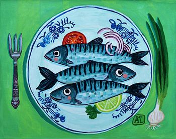 Fish on Plate | Hip Modern Kitchen still life with Delft Blue Plate with Fish