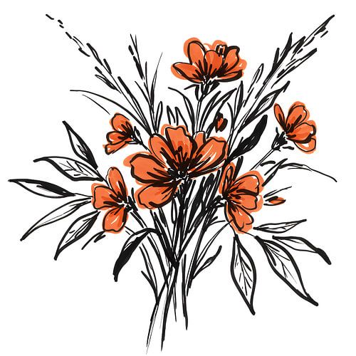 Expressive Marker Style Orange Blumenstrauß Illustration auf weißem Hintergrund