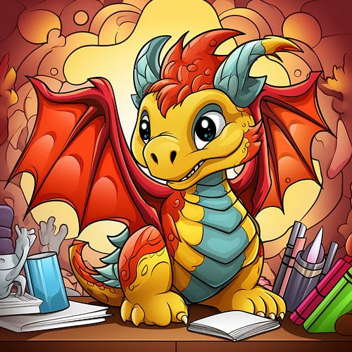 Cute Dragon with Art Supplies