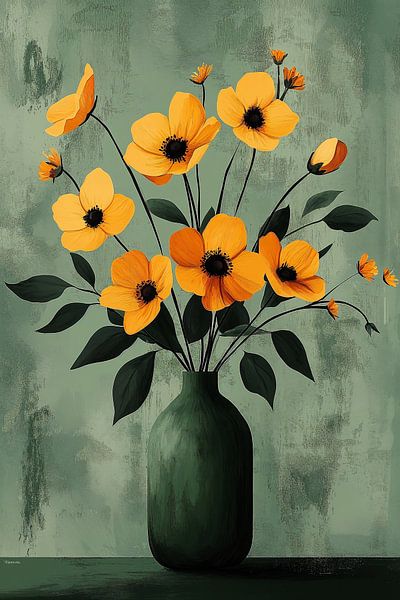 Fleurs orange en vert n°3 par Studio BB