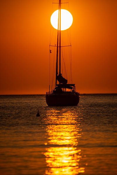 voilier et coucher de soleil, Grèce par Jan Fritz