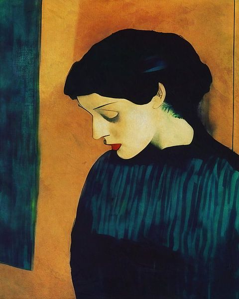 A Hispanic woman shyly lowering her eyes by Jan Keteleer