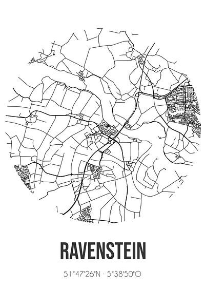 Ravenstein (North Brabant) | Map | Black and White by Prints of Place