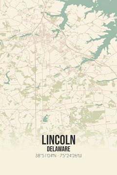 Vintage landkaart van Lincoln (Delaware), USA. van Rezona