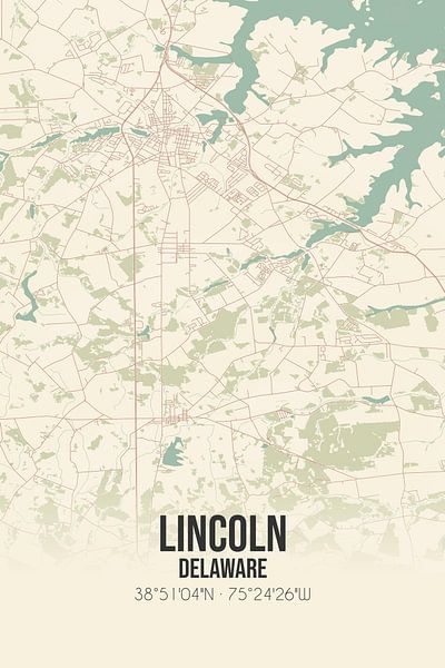 Vintage landkaart van Lincoln (Delaware), USA. van Stad & Wand