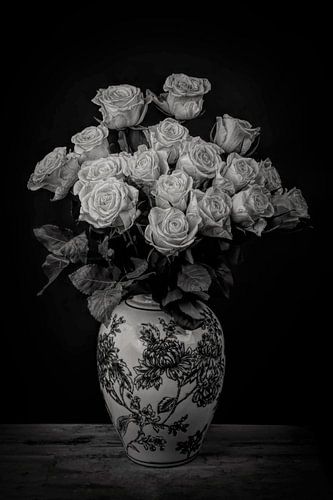 Still life: Bouquet of roses in dramatic black and white