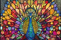 Peacock in colourful stained-glass style