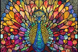 Pfau im Stil der bunten Glasmalerei von Imperial Art House