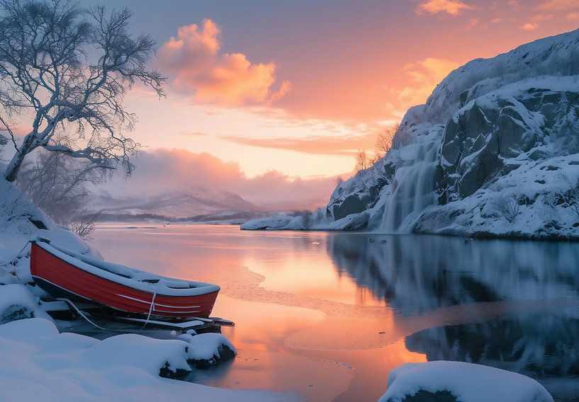 Ochtendsfeer in de fjord, boot van fernlichtsicht
