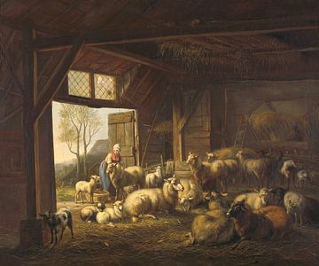 Schapen en geiten in de stal, Jan van Ravenswaay