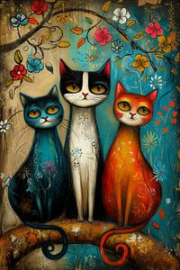 Bunte Katzen und Blumen
