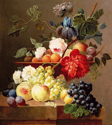 Anthony Obermann,Nature morte avec fruits et fleurs Photo