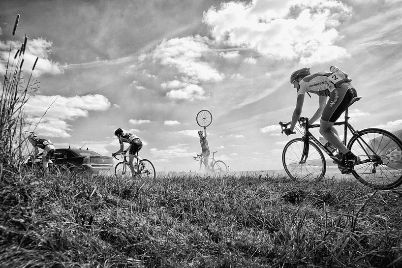 Radfahrer hat eine Reifenpanne von Art by Fokje