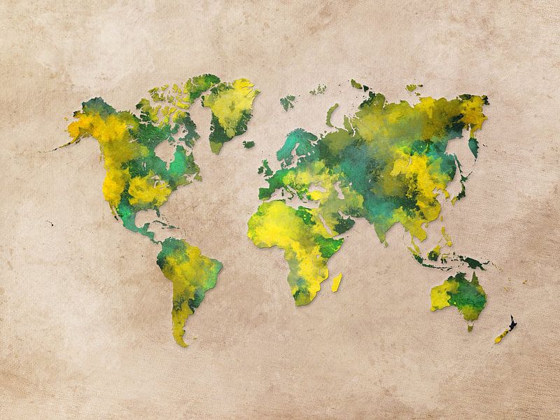 wereldkaart geel groen #kaart van JBJart Justyna Jaszke