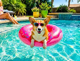 Corgi auf einem Donut-Schwimmring von ArtMomente