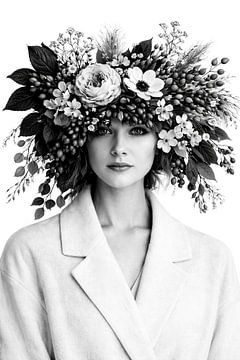 Portret van een vrouw met een bloemenkrans