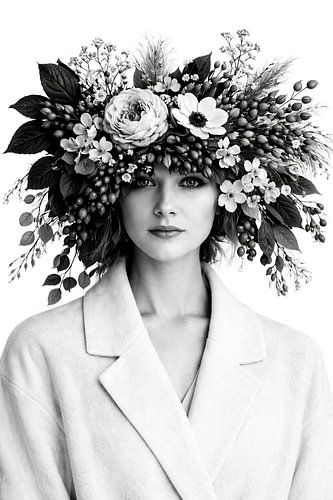 Portrait of a woman with a wreath of flowers