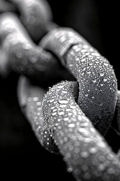 Zwart-witfoto van dauwdruppels op een ketting van Art & Soul Creations