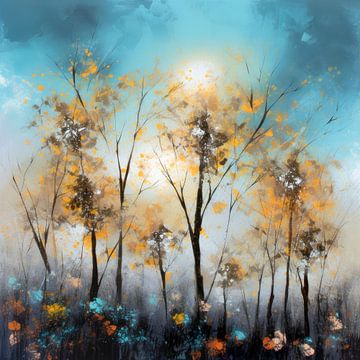 Peinture abstraite moderne Jaune forêt d'automne sur Preet Lambon