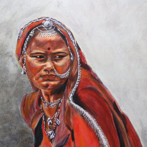 Indiase vrouw in kleurrijke sari van Peggy van Veghel