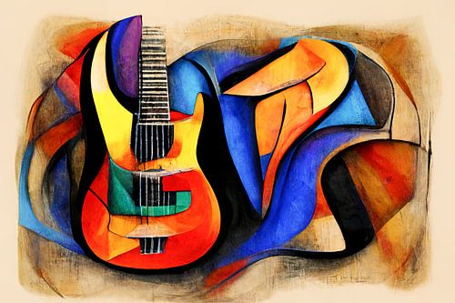 Abstracte kunst met een gitaar als onderwerp