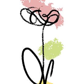 Minimal art bloem in drie kleuren van Emiel de Lange