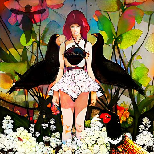 AI-popart: Wonder Woman in een kleurig, decor