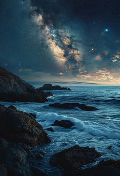 Nachtelijke hemel aan de kust van fernlichtsicht