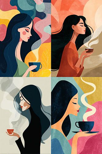 cup of coffee or cappuccino collage