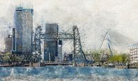 Watercolor with sketch of Rotterdam with De Hef