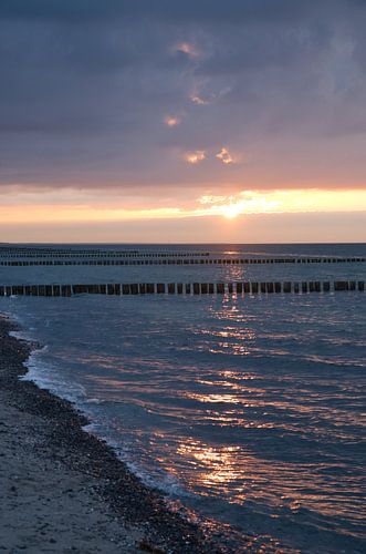 Sunset on the beach of Zingst, romantic