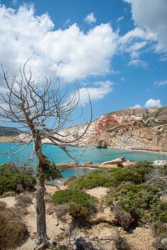 rotskust met strand op Milos, Griekenland van Jan Fritz