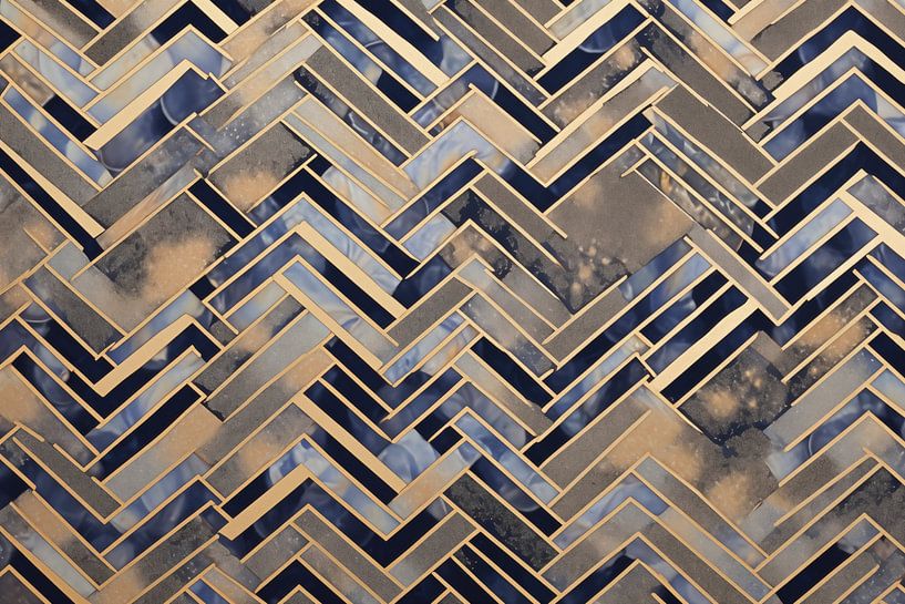 Gold and Blue Chevron Pattern by Whale & Sons