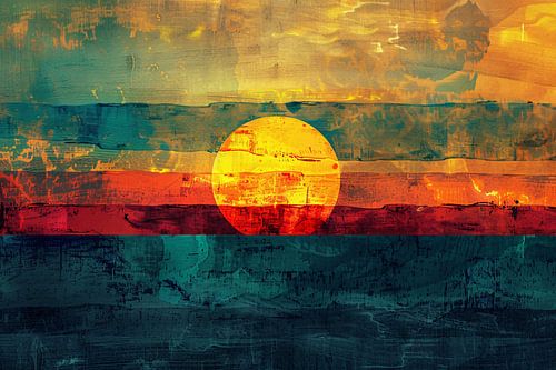 Abstracte digitale zonsondergang schilderij