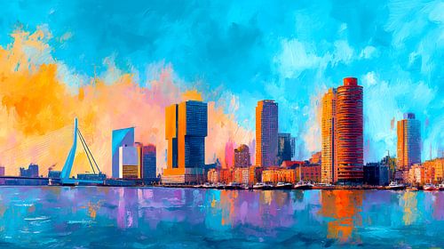 Colourful view of Rotterdam with bridge