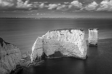 Old Harry Rocks in black and white