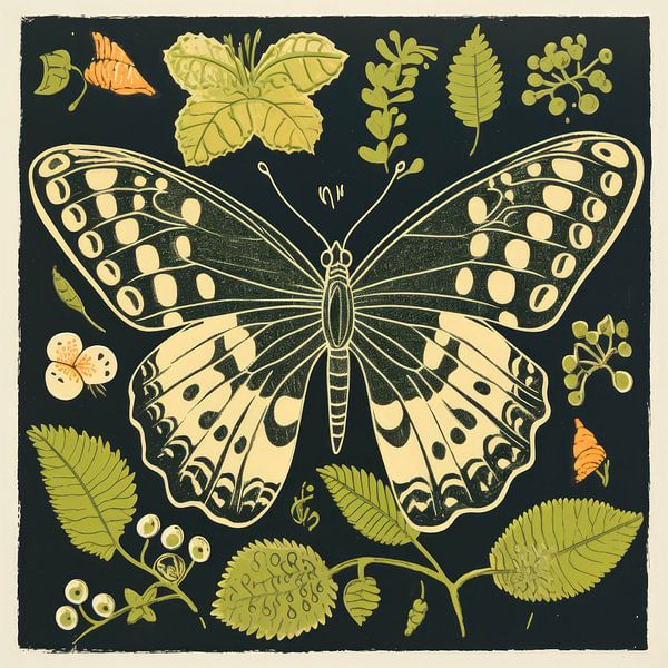 Grüner Schmetterling in der Volkskunst von Aloke Design