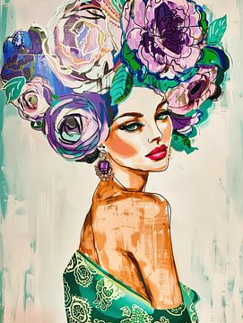 Modern portrait in green and purple
