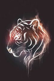 Fiery Tiger in Line Art Illustration by Art & Soul Creations
