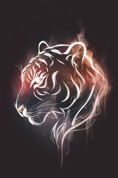 Tigre ardent dans une illustration au trait sur De Muurdecoratie