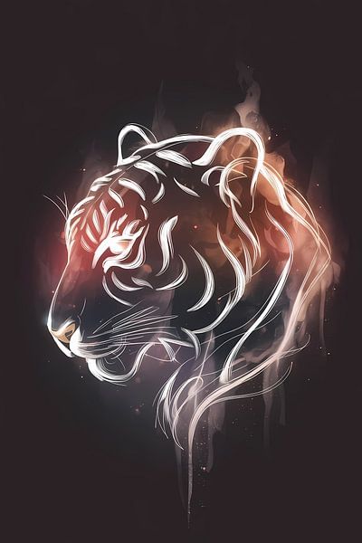 Fiery Tiger in Line Art Illustration von Art & Soul Creations