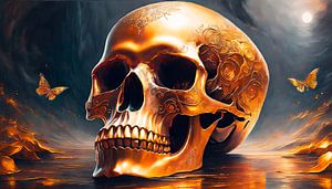 Totenkopf mit Gold und Schwarz