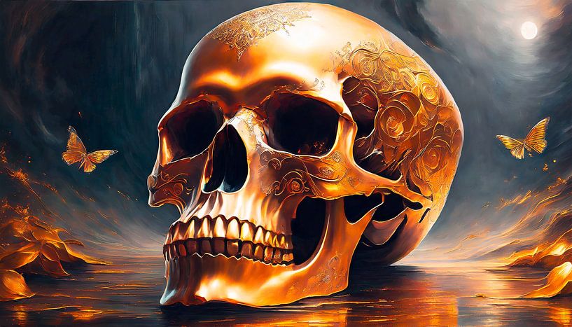 Totenkopf mit Gold und Schwarz von Mustafa Kurnaz