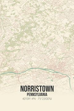 Vintage landkaart van Norristown (Pennsylvania), USA. van MijnStadsPoster