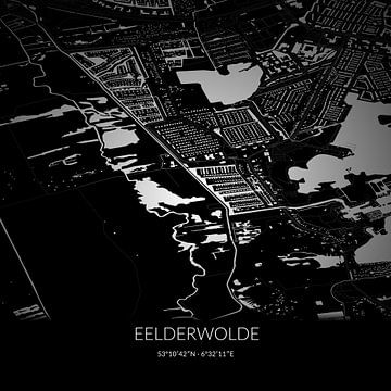 Zwart-witte landkaart van Eelderwolde, Drenthe. van Rezona