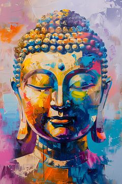 Abstracte Kleurrijke Interpretatie van een Boeddha Hoofd van De Muurdecoratie