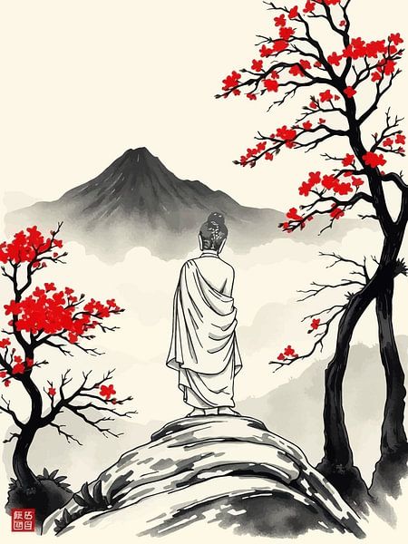 Bouddha / Boeddha Peinture à l'encre japonaise par MIROKKU