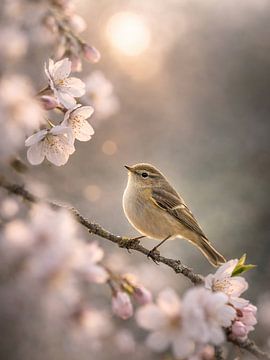 De tjiftjaf in een zee van bloemen van Christina Bauer Photos
