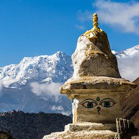 Stupa met eyes of Buddha in de Himalaya - Mount Everest trek van Andre Brasse Photography