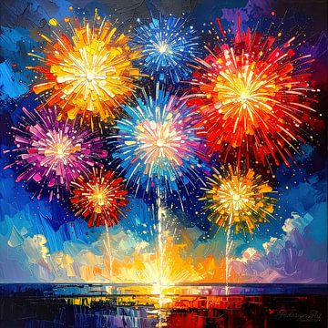 Fireworks between darkness and new beginnings: an abstract, colourful spectacle on the threshold of the past and new beginnings